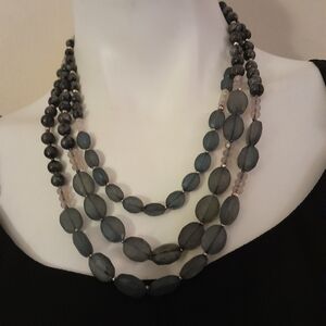 Loft - 20" Multi-Strand Gray & Blue Beaded Neckace With Small Metallic Accents